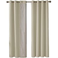 Deconovo Cortinas Dormitorio Moderno para Ventanas de Habitación Juvenil con Ollados 2 Piezas 132x214cm Beige